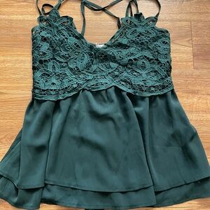 Elegant Lace Trimmed Green Top